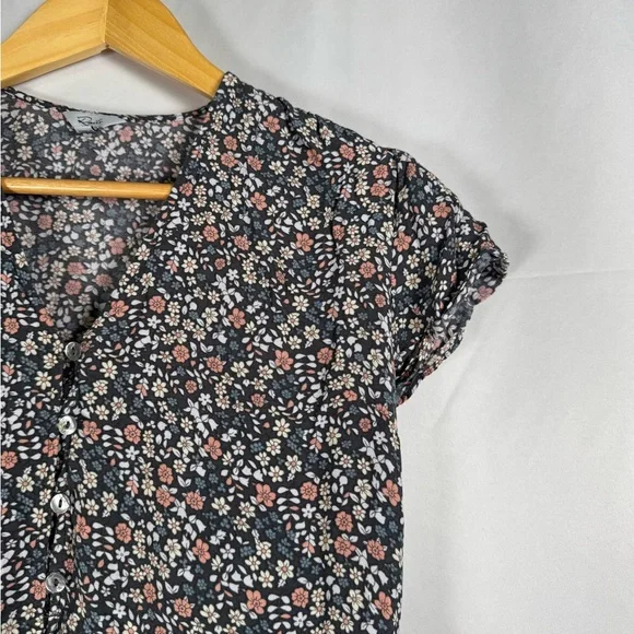 Rails Kiki Mini Dress Black Floral Tie Waist Ruffle Hem Prairie Cottagecore S - Picture 3 of 16